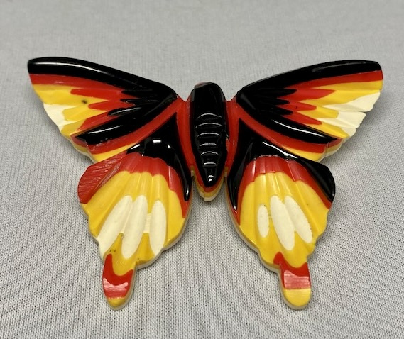 BP159 galalith laminated butterfly brooch 